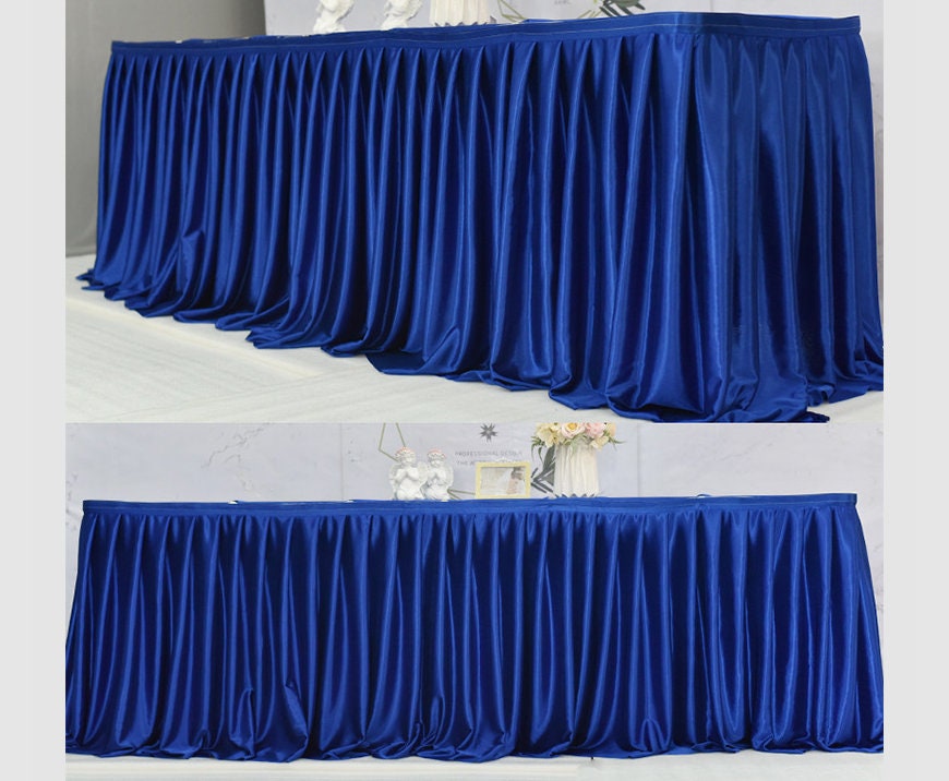 Sapphire Blue Table Skirt Tulle & Ice Silk, Wedding Party Decor