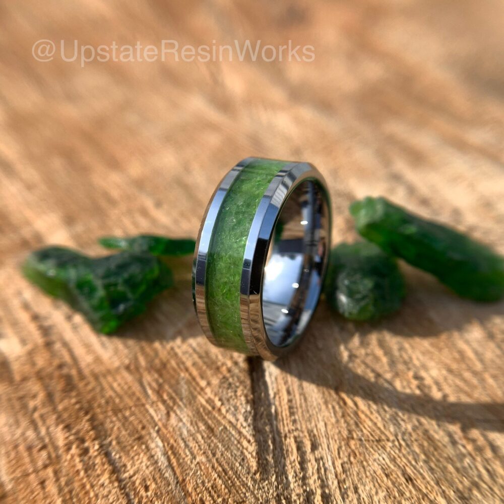 Real Green Diopside Band, Ring, Green Chrome Diopside, Push Gift, Vow Renewal, Wedding Engagement Promise Band