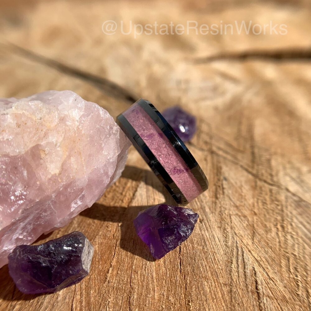 Rose Quartz Band, Amethyst & Rose Quartz, Ring, Gemstone Wedding Engagement Vow Renewal Promise Band