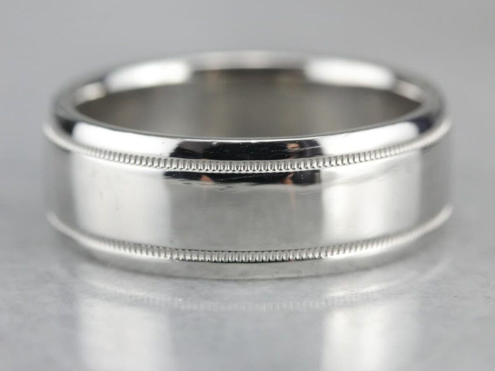 Vintage Platinum Wedding Band, Double Milgrain Lined Center