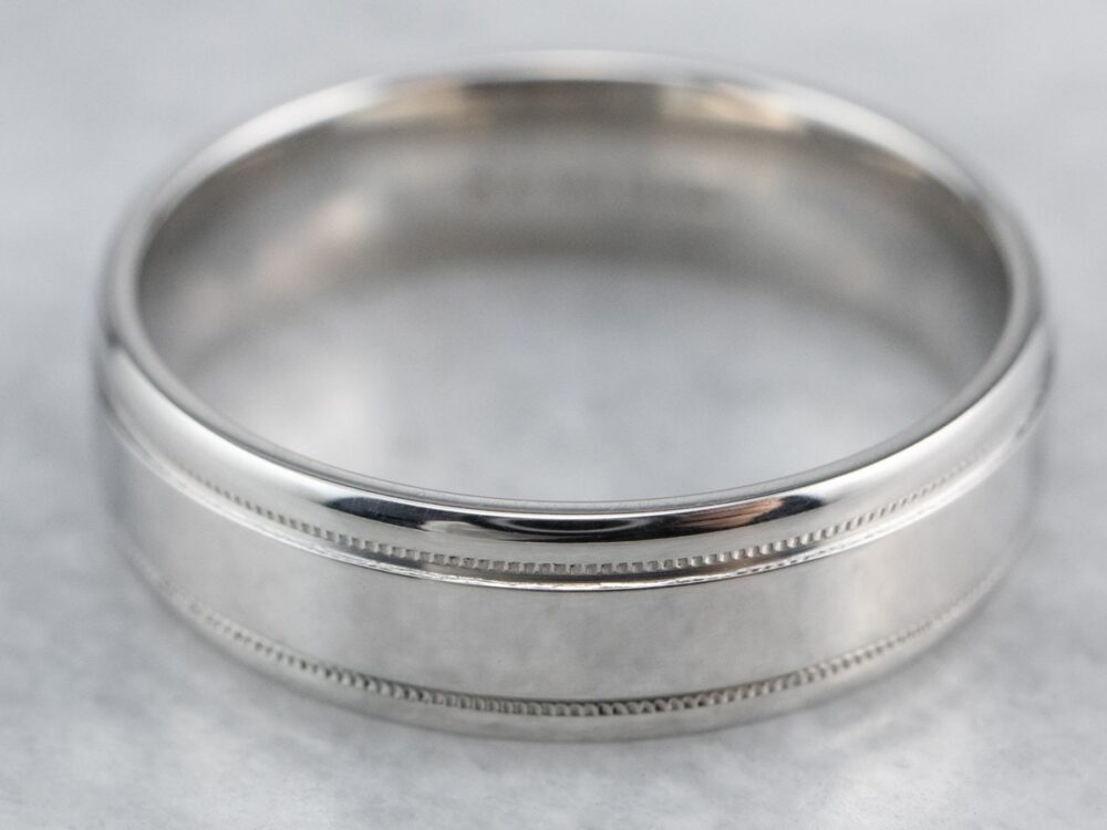 Vintage Platinum Wedding Band, Comfort Fit, Milgrain Detail