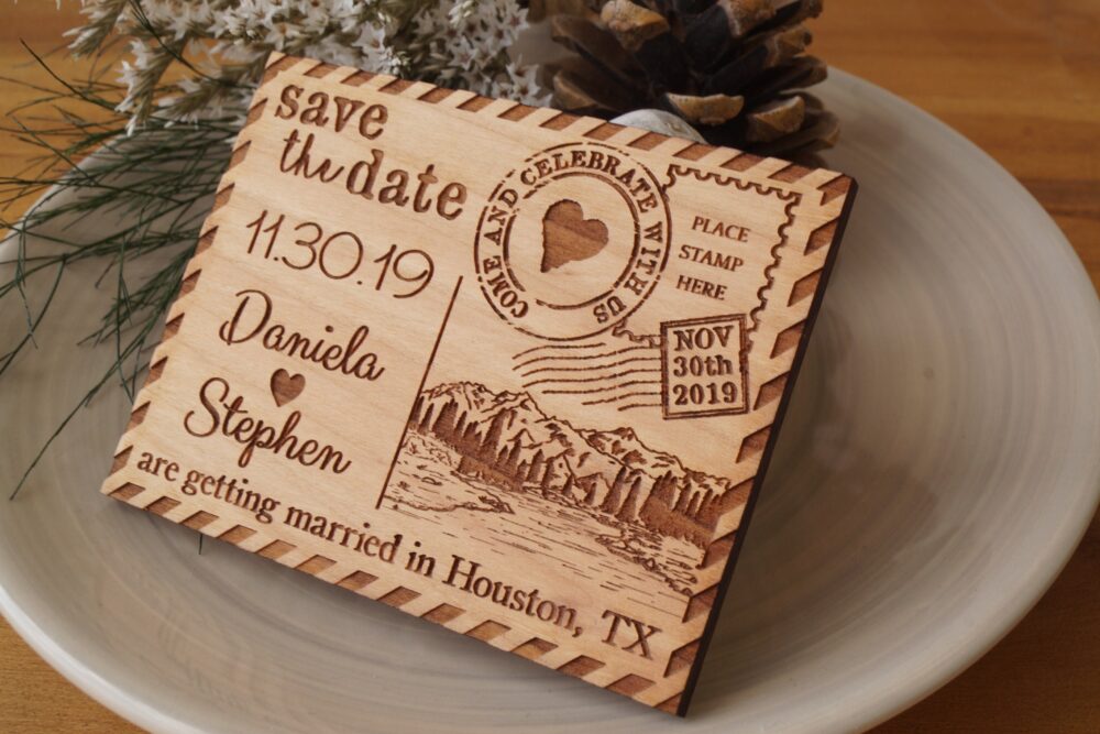 Save The Dates, Wedding Save Date Magnets, Wooden Magnets With Mountain Forest Woodland Design, Set Of 10 Pc