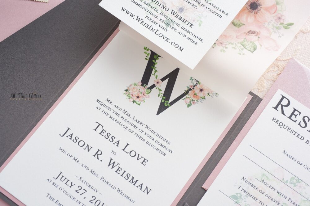 Vellum Flower Wedding Invitations, Initial Garden Invite