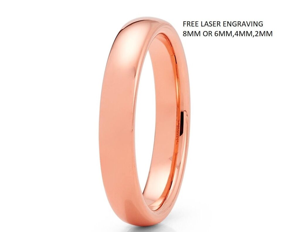 Women's Wedding Band, Rose Gold, Tungsten Ring, Anniversary & Engagement, Comfort Fit, Unique Tungsten Band, Dome Shiny Ring, Unisex Ring, Modern