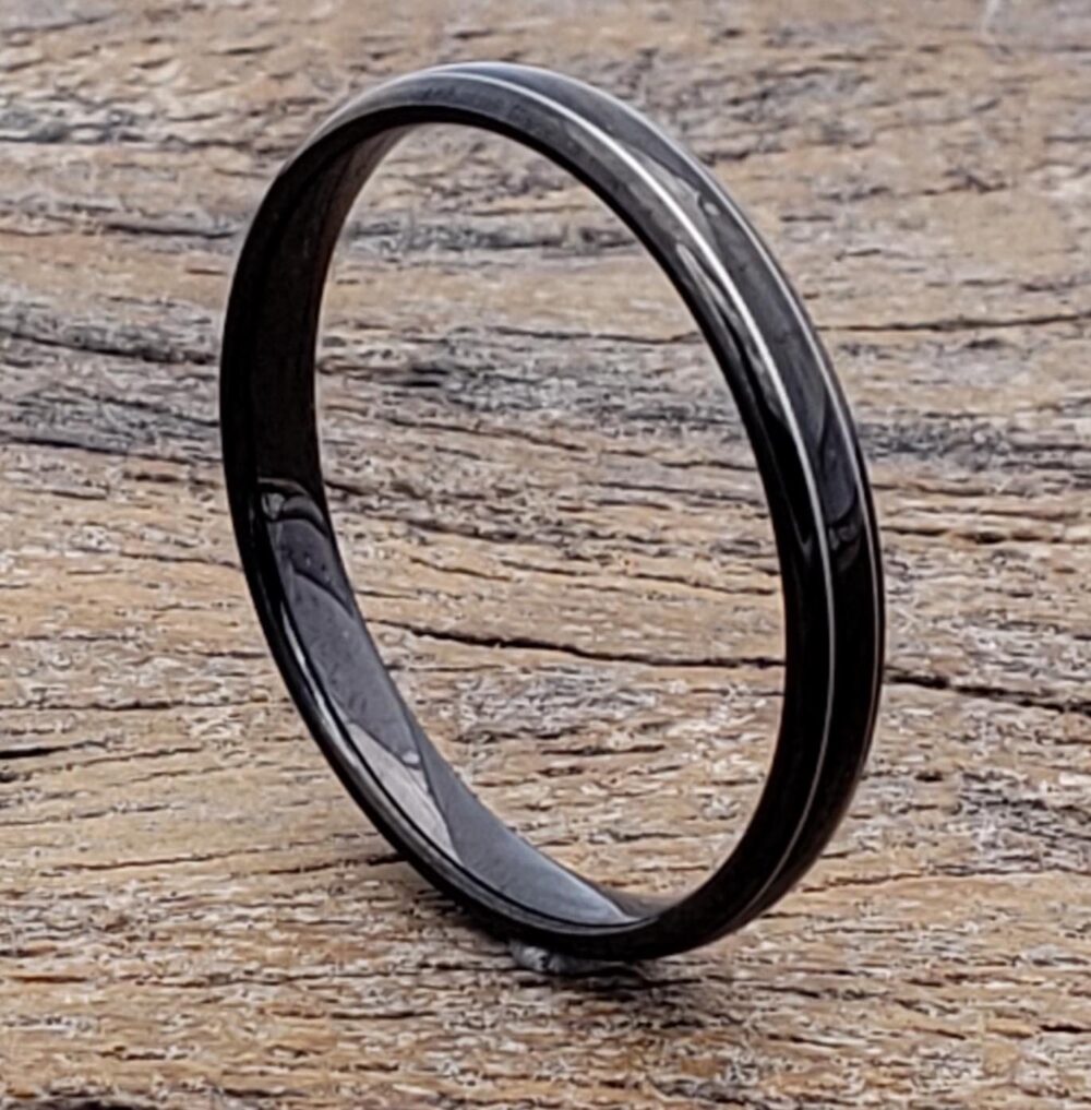 3mm Black Tungsten Ring, Grooved Wedding Band