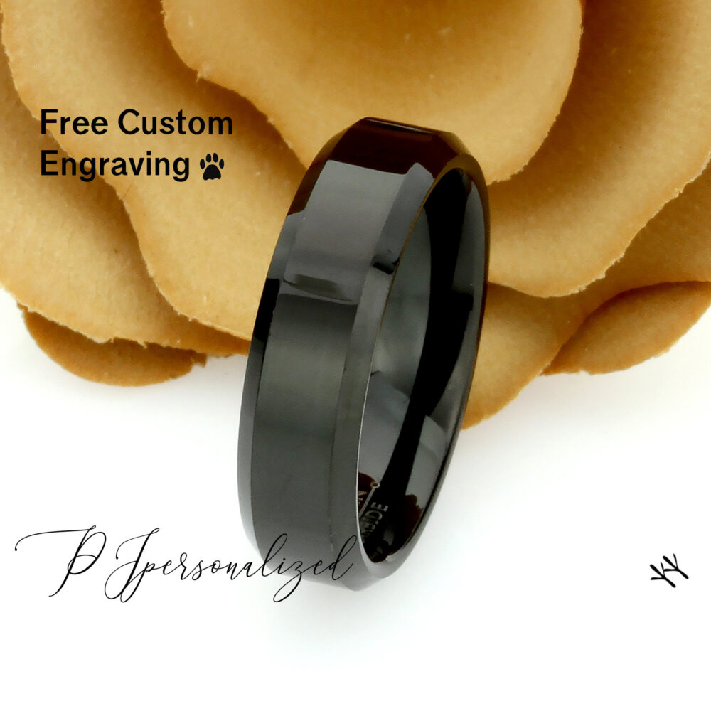 Tungsten Ring, Women's Wedding Band, Black Ring Anniversary 6mm Shiny