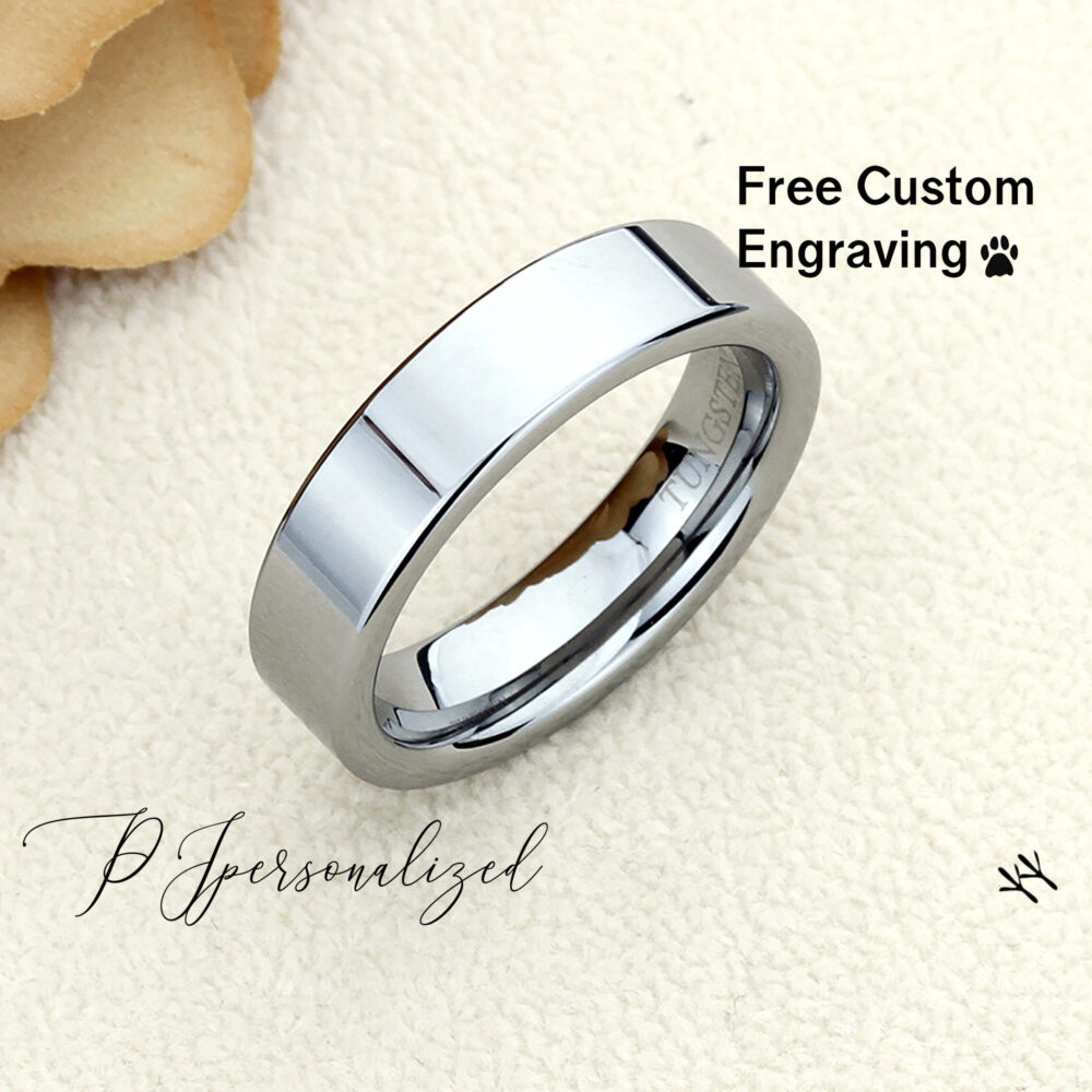 Tungsten Ring, Women's Wedding Band, Ring Anniversary Personalized 6mm Shiny Flat