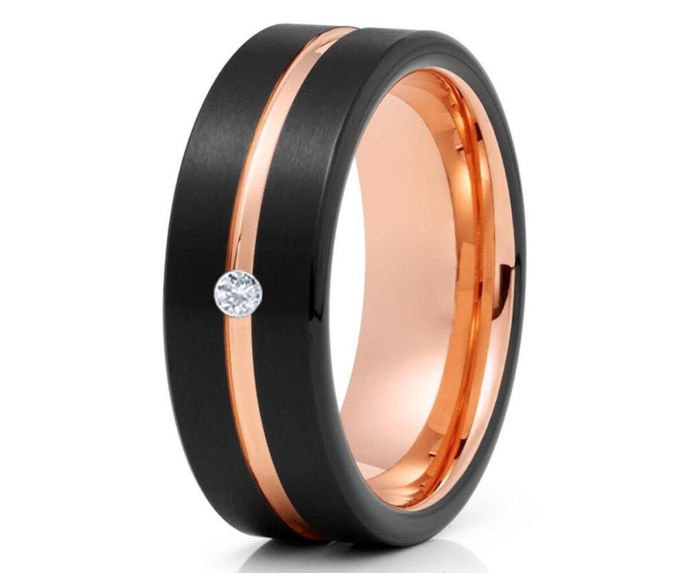 White Diamond Wedding Ring, White Ring, Wedding Band, Rose Gold Ring, Tungsten Ring, Anniversary Ring, Engagement