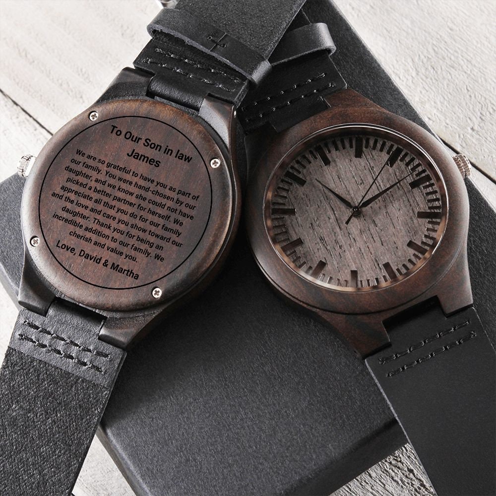 Son in Law Wedding Gift, Personalized Groom Engraved Wood Watch