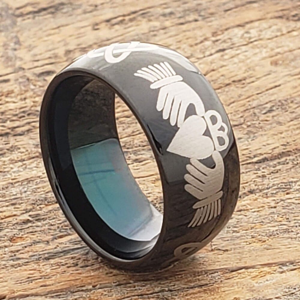 Tungsten Claddagh Ring, Celtic Knot Wedding Band