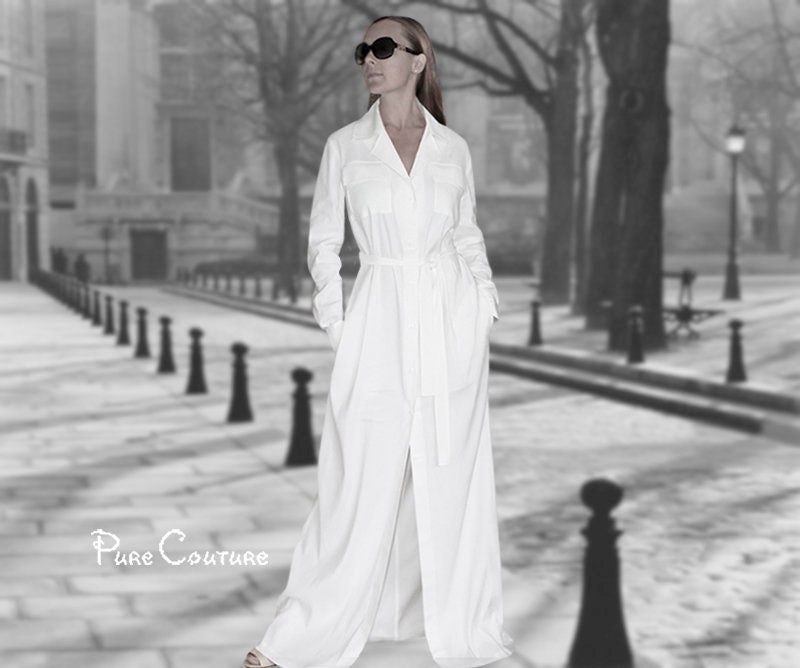 Long Sleeve White Cotton Wrap Maxi Dress Women/Summer High Slit V Neck Formal Long