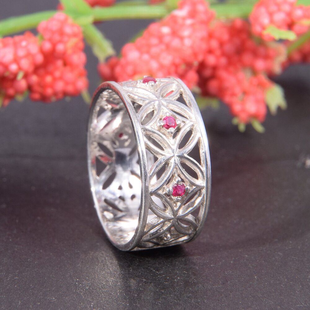 Ruby Ring, Wedding Band Silver, Band Ring Celtic Silver Ruby July Birthstone, Jewelry, Band, 925 Silver