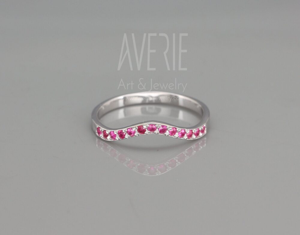Handmade 14K White Gold Wedding Ring Set With 12 Ruby | A Complementing Wedding Ring Brilliant Cut Rubies Curved Band