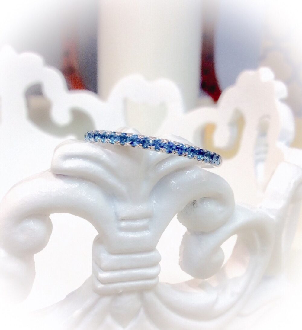 London Blue Topaz Eternity Band, 1.8mm Solid Gold Pave Ring