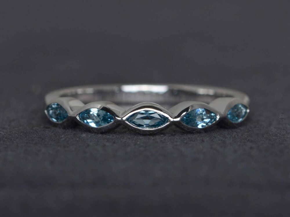 Wedding Bands London Blue Topaz Ring Engagement Marquise Cut Gemstone Sterling Silver