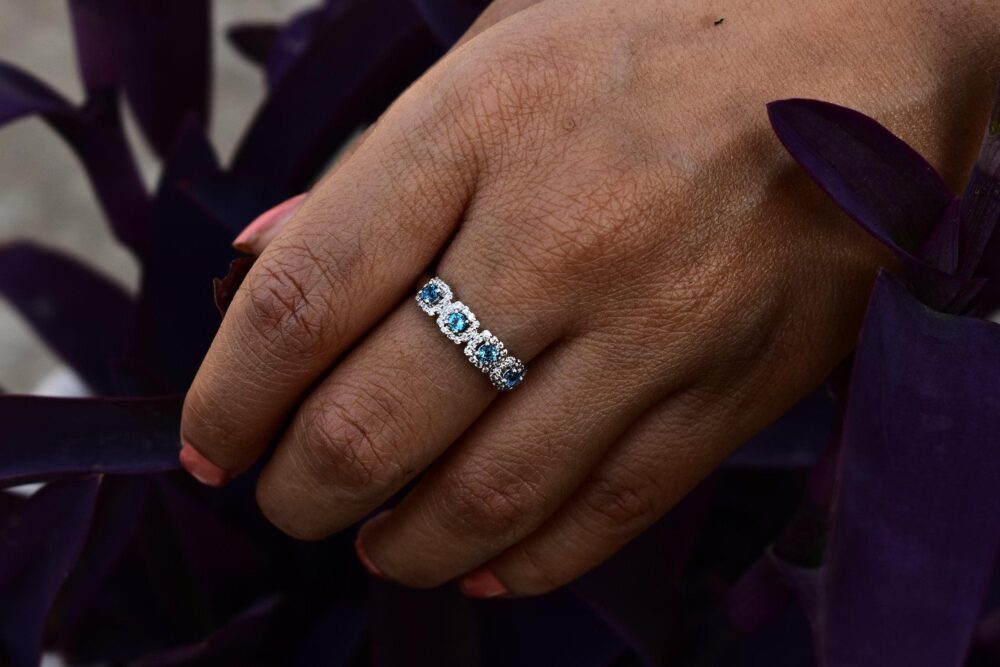 London Blue Topaz Eternity Band, Topaz Stacking Ring, Wedding Ring Band, Half Eternity Handmade Jewelry