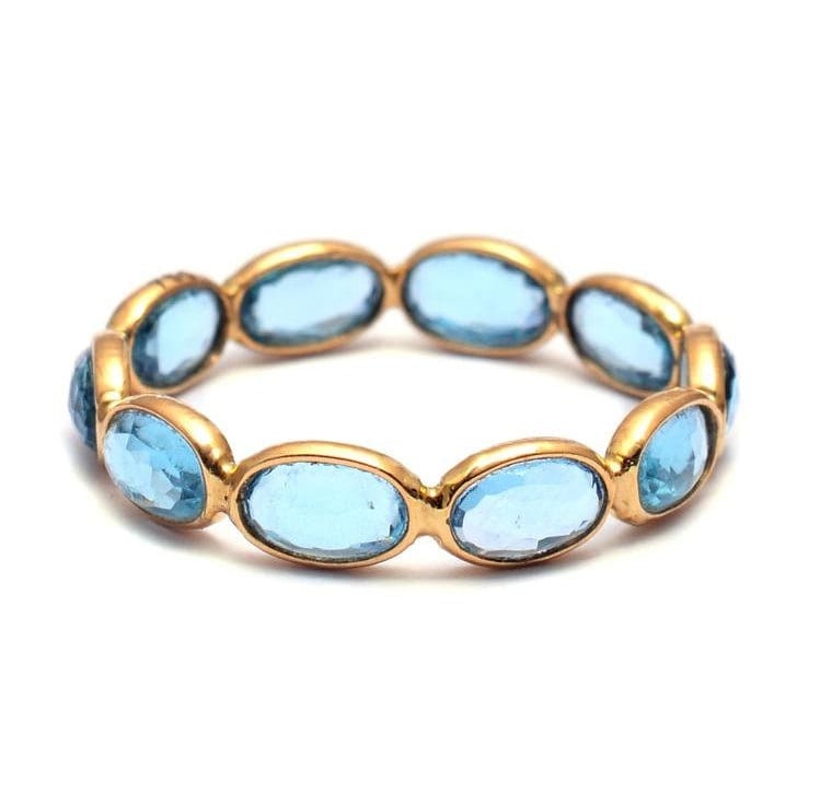 14Kt Gold Blue Topaz Ring Oval Cabochon Gemstone Band