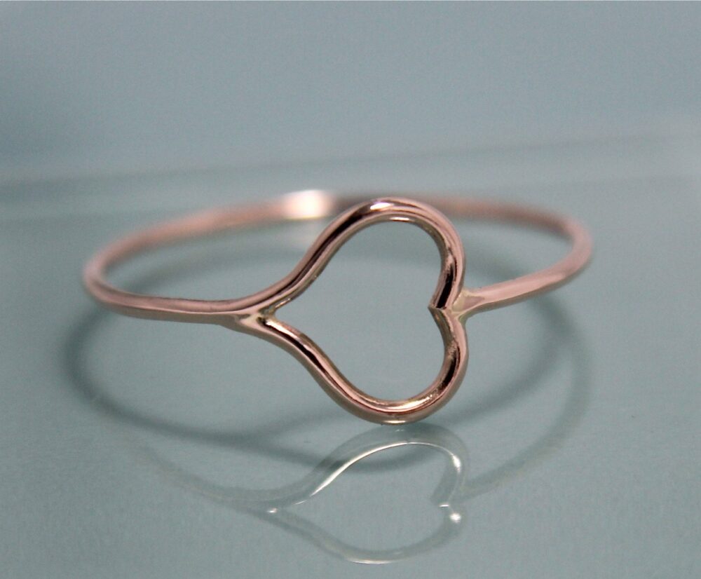 Rose Gold Heart Ring 14K Solid Valentine Sideways Band Sweetheart Love Wedding Stacking Eco Friendly Recycled