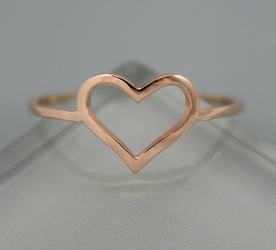 Valentine Sale Heart Ring 14K Solid Gold Band Square Love Stacking Wedding Recycled Yellow, Rose Or White By Tinysparklestudio