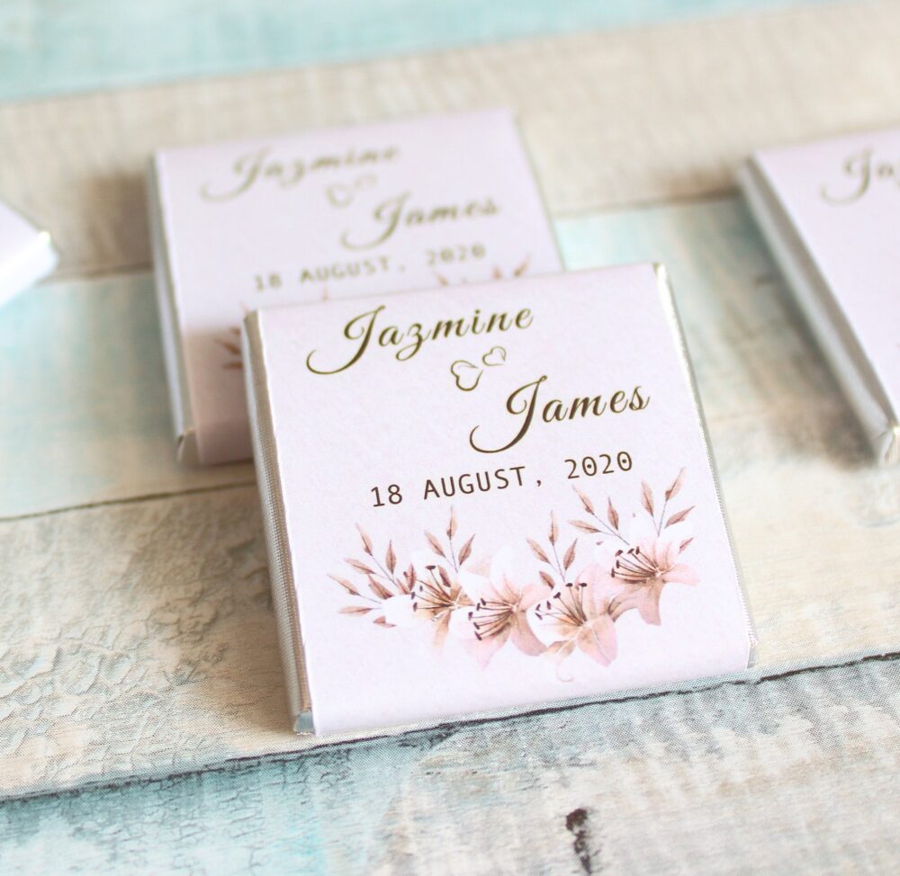 Wedding Chocolate Favors For Guests, Ivory Background, Mini Chocolate, Personalized Cheap Favors, Engagement
