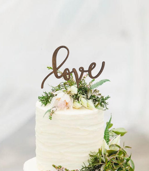 Rustic Love Cake Topper - Wooden Cake Topper Engagement Unique Wedding