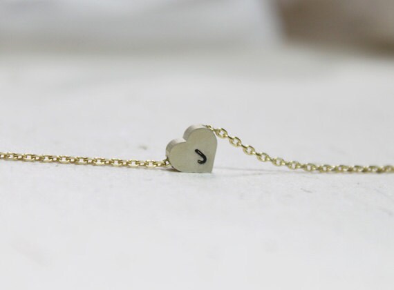 Personalized Initial Heart Necklace, Custom Charm, Flower Girl Gift - S2109