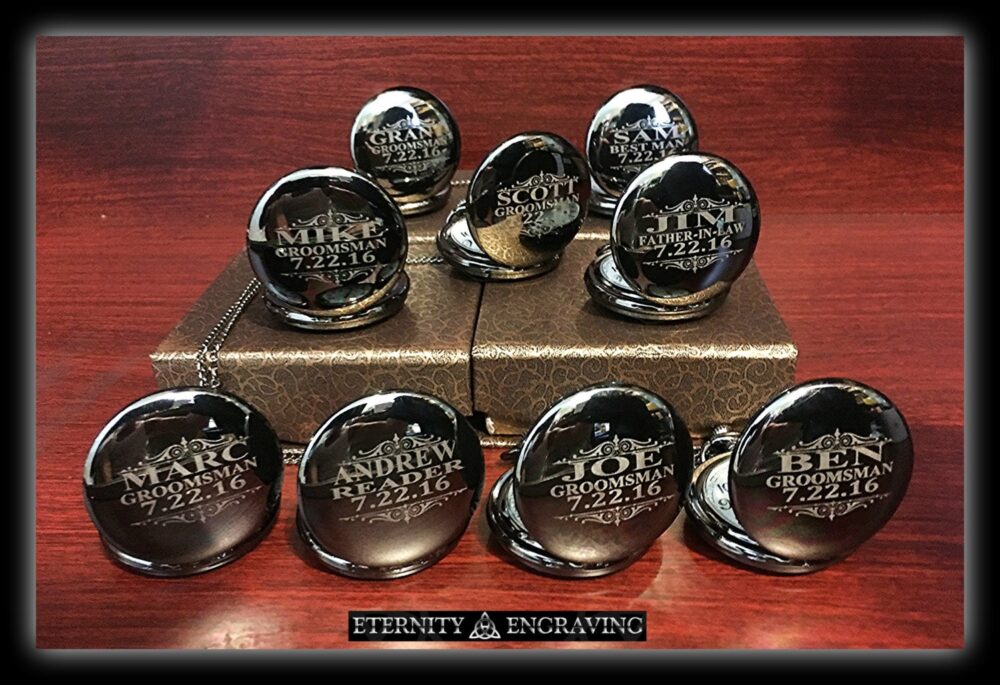10 Groomsmen Gifts- Silver Custom Engraved Pocket Watches - Finish -Personalized Gift -10 Wedding Set