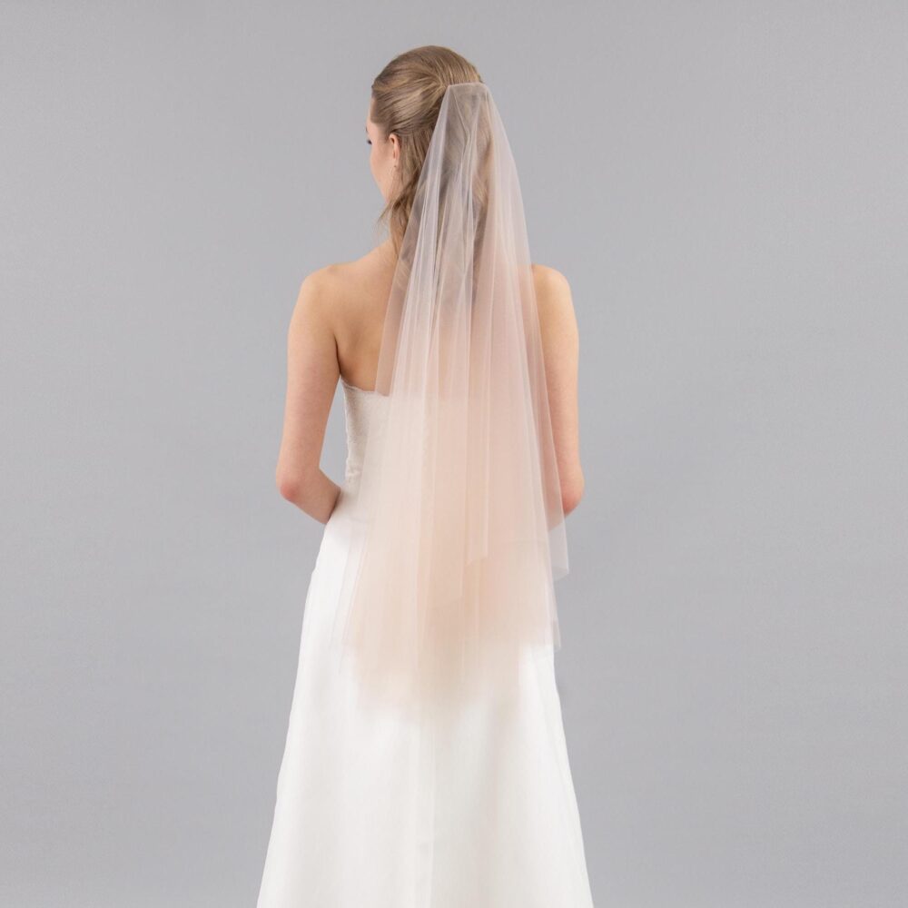 Beige Blusher Wedding Veil, Light Sand Tulle, Minimalist Veil - With Gold Bridal Hair Comb