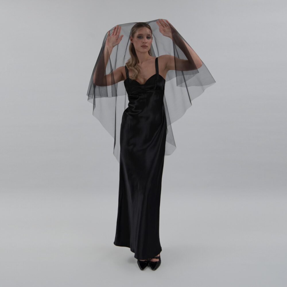 Black Tulle Blusher Wedding Veil Gothic Bridal Comb