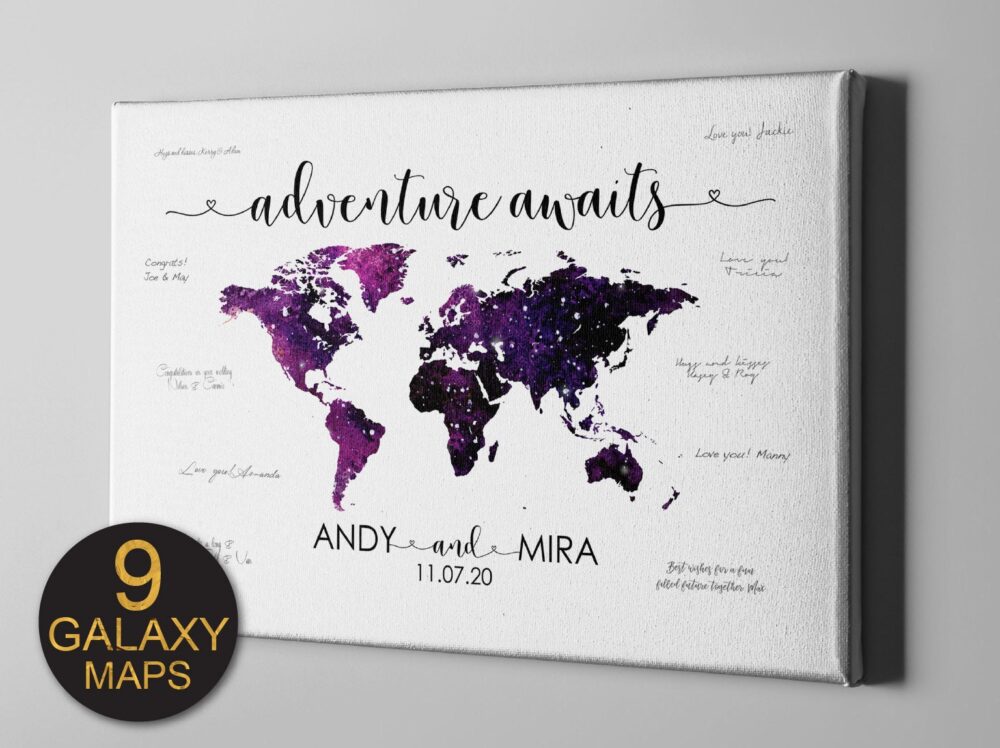 Canvas Guest Book, Galaxy World Map Wedding Guestbook, Destination Constellation Bridal Celestial - Gb232