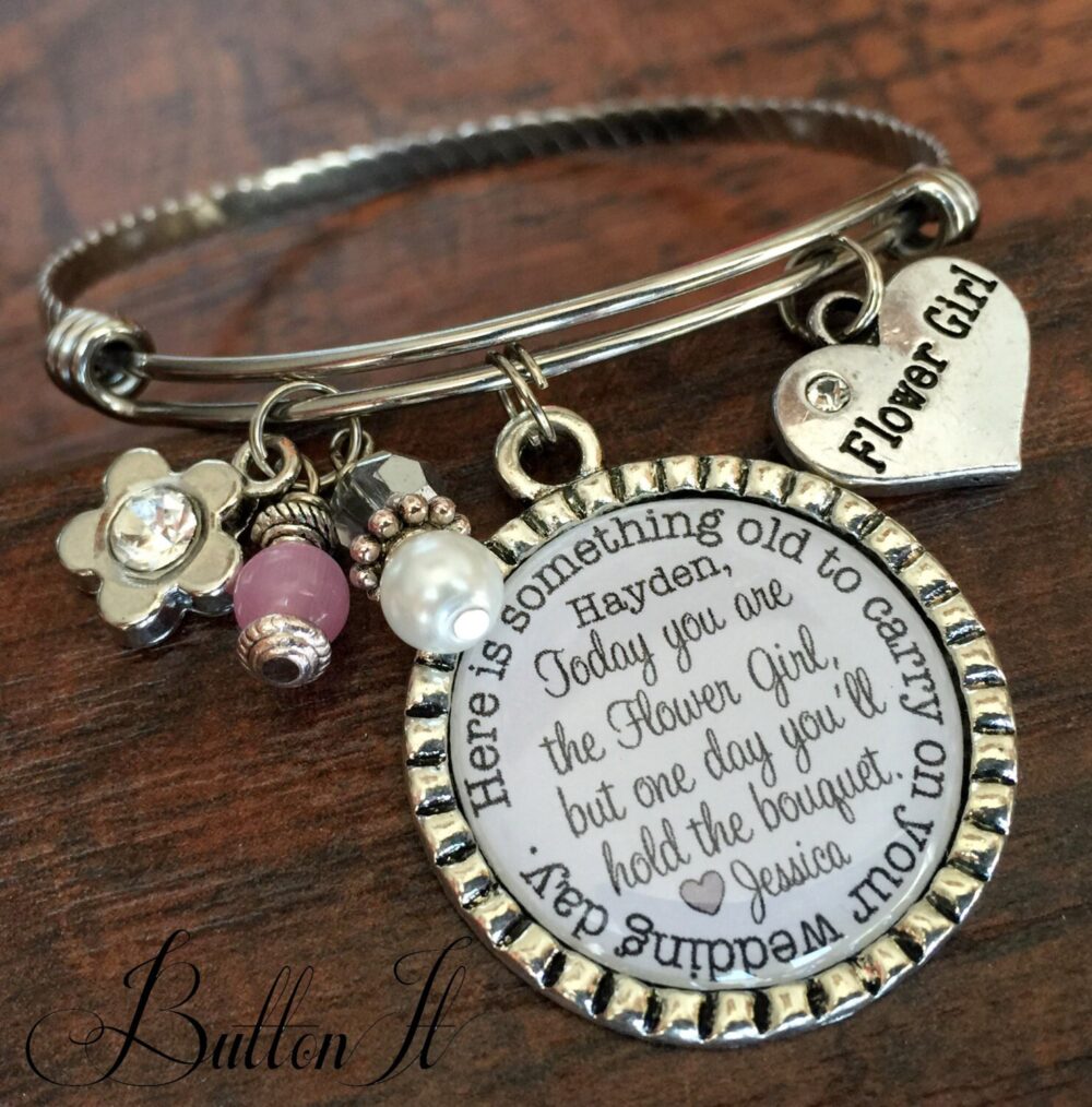 Flower Girl Bracelet, Personalized Wedding, Today You're The Flower Girl, Something Old, Charm Children Jewelry, Bangle Bracelet