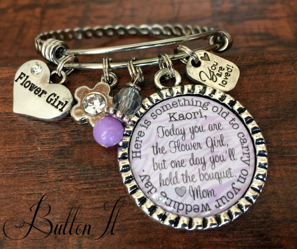 Flower Girl Bracelet, Personalized Wedding, Today You're The Flower Girl, Something Old, Charm Children Jewelry, Bangle Bracelet
