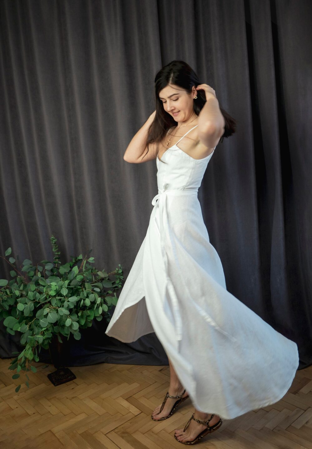 Linen Wrap Dress, Long Linen Wrap Dress Maxi, Organic Sleeveless Asymmetric Around
