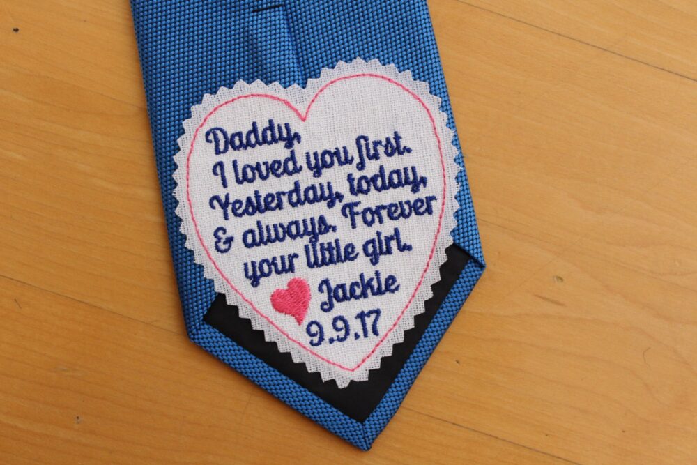 Daddy I Loved Your First Personalized Heart Tie Patch, Today A Bride Tie Label, Embroidered Patch, Father Of The Bride Gift
