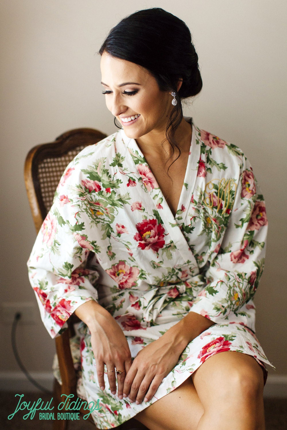 Personalized Floral Cotton Bridesmaid Robe, Soft Wedding Robe