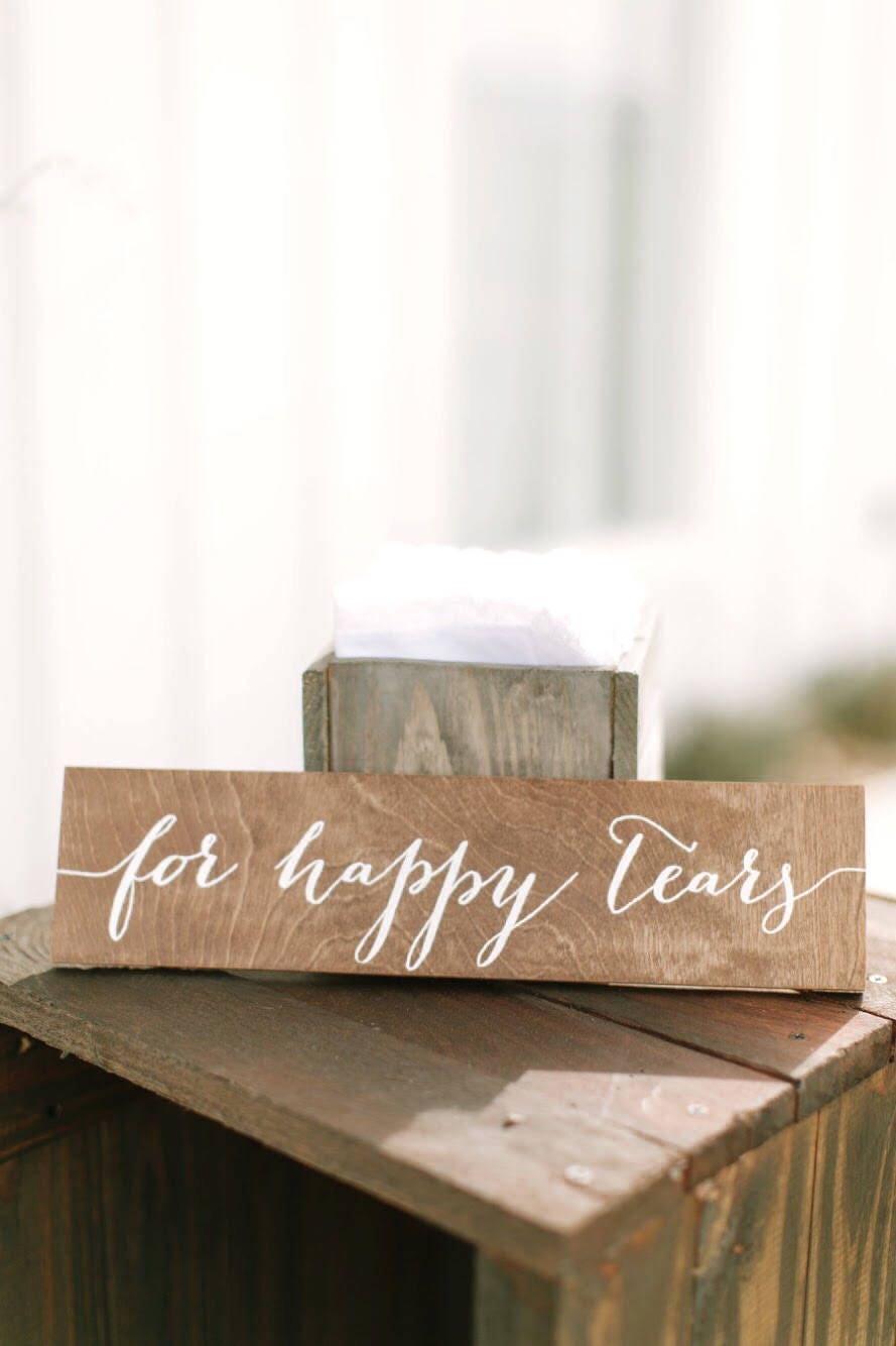 For Happy Tears, Wood Wedding Sign, Handkerchief Tears Programs Ceremony Wooden Signs, Sign-Nc