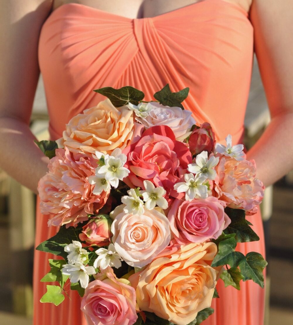 Coral Wedding Bouquet, Flowers, Bridal Flower Silk Destination Wedding, Blush