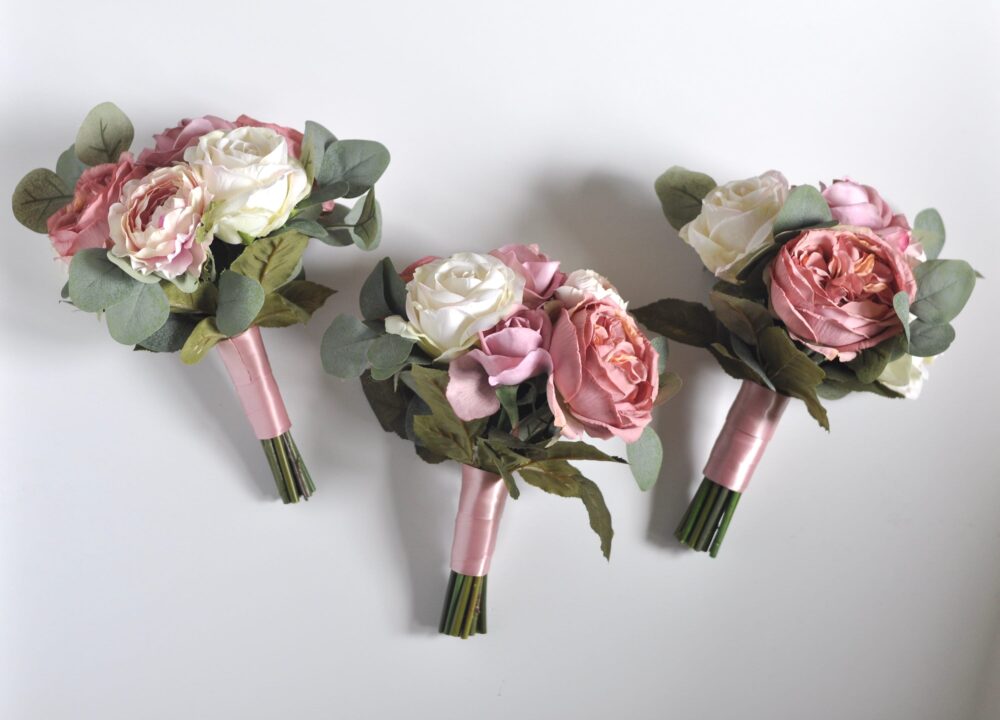 Mauve Wedding Bouquet, Flowers, Bridal Bride Eucalyptus, Dusty Rose, Silk Wedding Flower, Rose Quartz