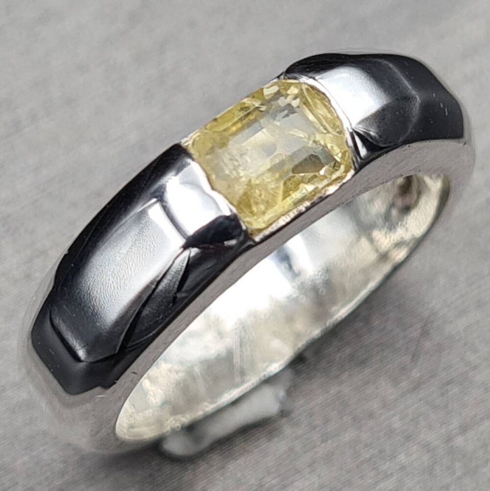 Yellow Sapphire Ring Men Sterling Silver Jewelry, Mens Montana Sapphire Engagement Rings, Yellow Stack