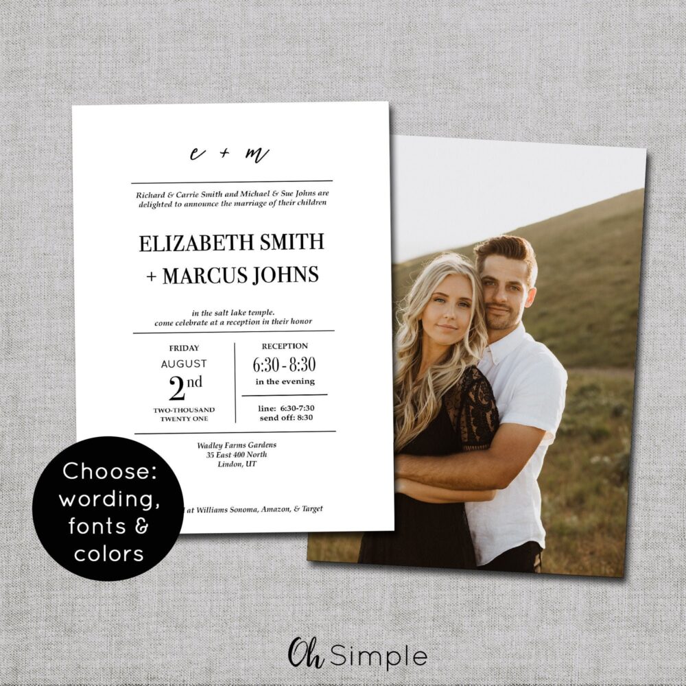 Minimalist Wedding Invitations, Printable Invites, Invitations Sets