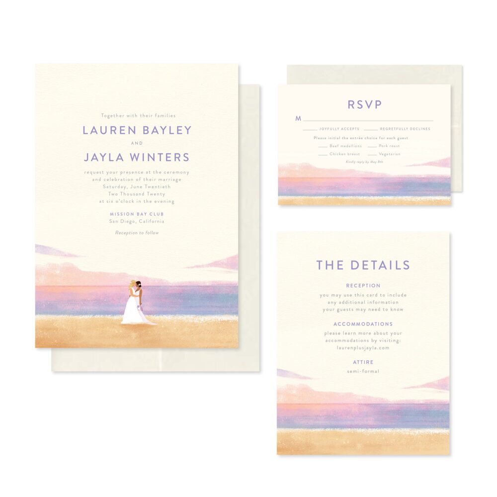 Illustrated Beach Wedding Invitation, Custom Portrait Illustration, Printable Invitation, Tropical Wedding