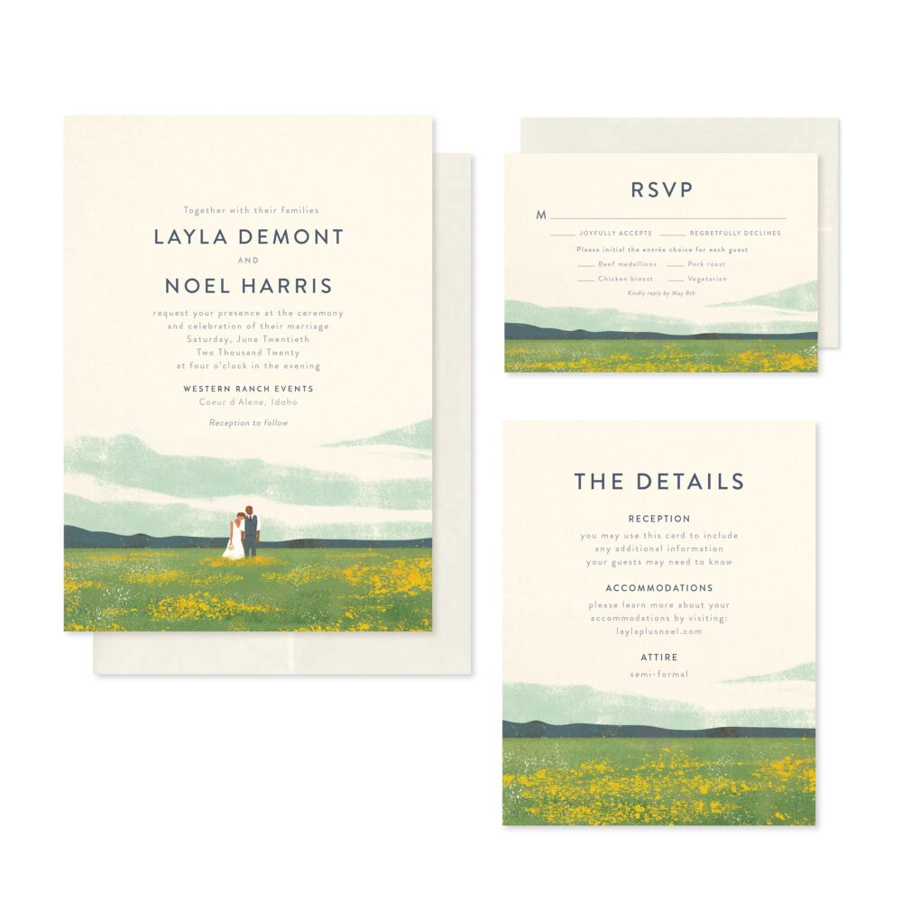 Painted Wedding Invitation, Custom Illustration, Printable Invitation, Wedding Invitation Set, Rustic Invites
