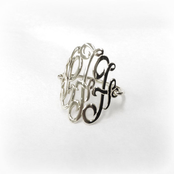 Monogram Ring Silver-Ring With Initials-Monogram Wire Ring-Script Initial Ring-Ring Monogram-Ring Letter-Monogrammed-Three