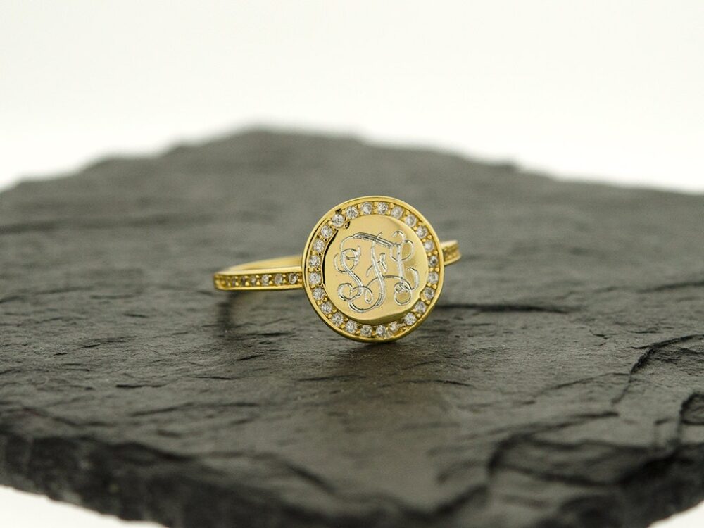 925 Sterling Silver Cz Monogram Ring, Single Gold Vermeil