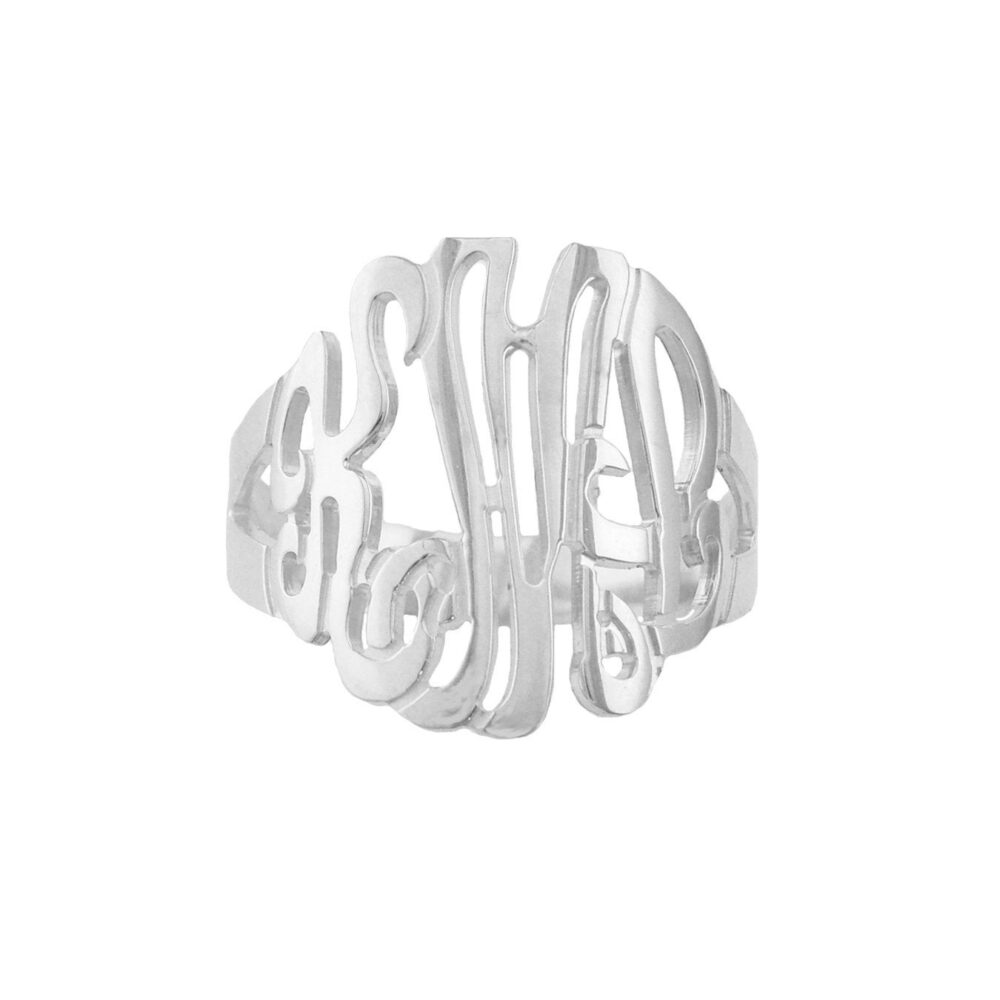 sterling Silver 7/8"(22mm Medium Size 3 Initials On Single Layer Monogram Ring | Item Mono Smrz