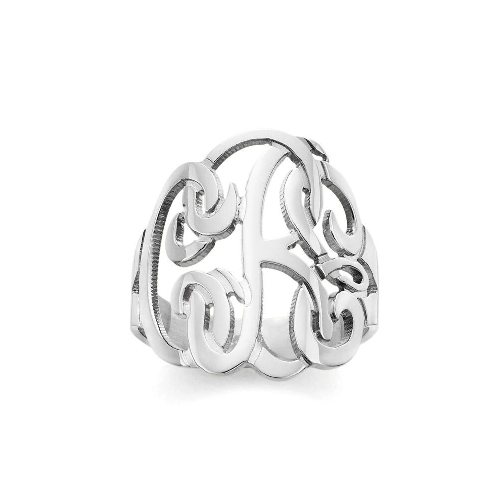 sterling Silver 0.75" | 19mm Small Size 3 Initials On Single Layer Monogram Ring | Item Monorg2
