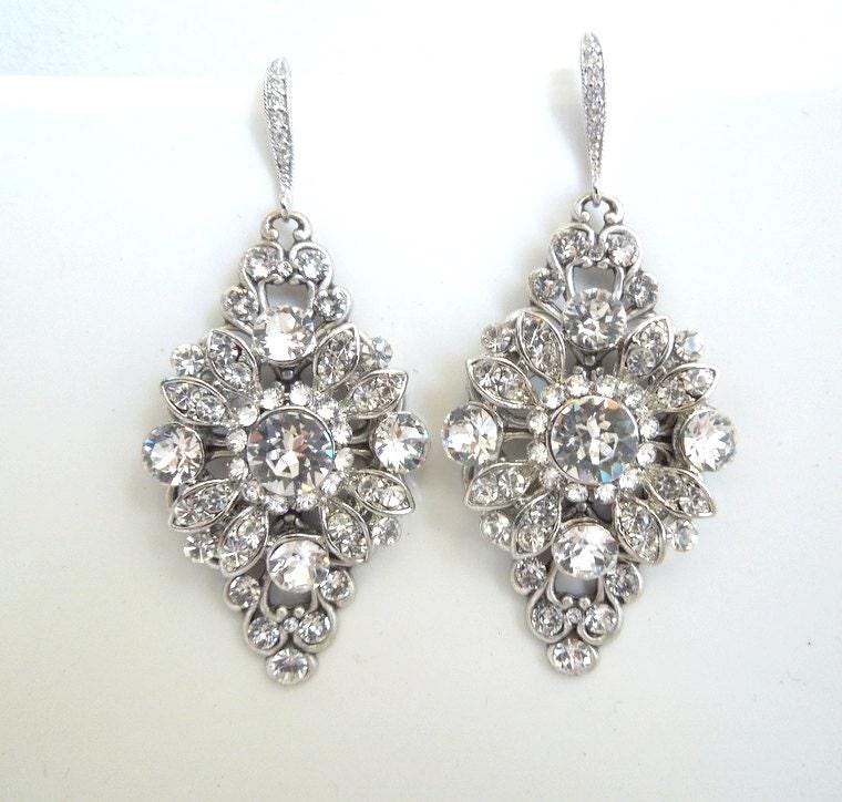 Bridal Crystal Earrings, Wedding Rhinestone Earrings, Chandelier Jewelry, Vintage Style, Statement Colleen