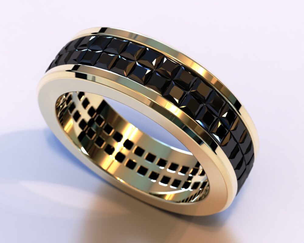 Mens Wedding Band/Black Diamond Gold Ring Flawless