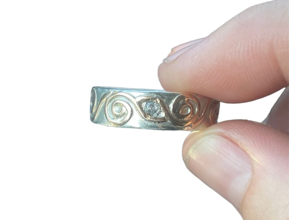 Mens Sterling Silver Celtic Spiral Wedding Band, Salt & Pepper Diamond