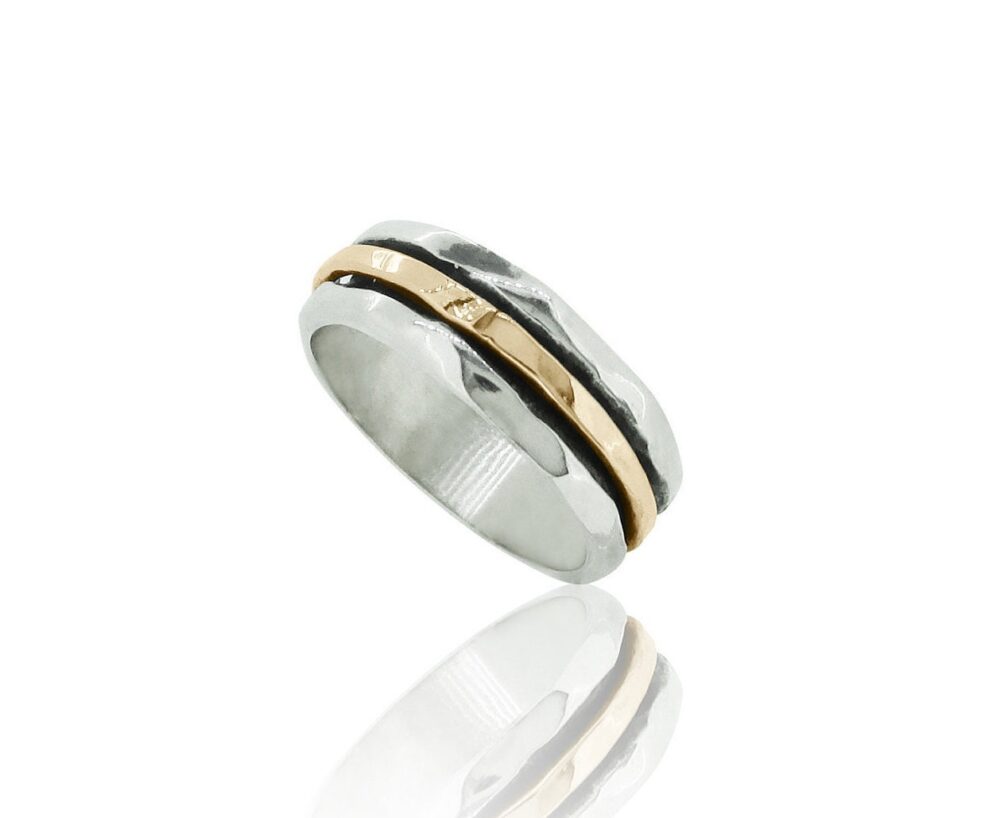 Gold & Silver Hammered Band Ring, Wedding Unisex Jewelry, Handmade Rings For Men, Spinning Meditation Rings, Thumb Ring